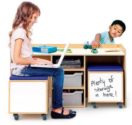 Whitney Brothers WB1679 STEM Activity Desk And Mobile Seating Bins Set
